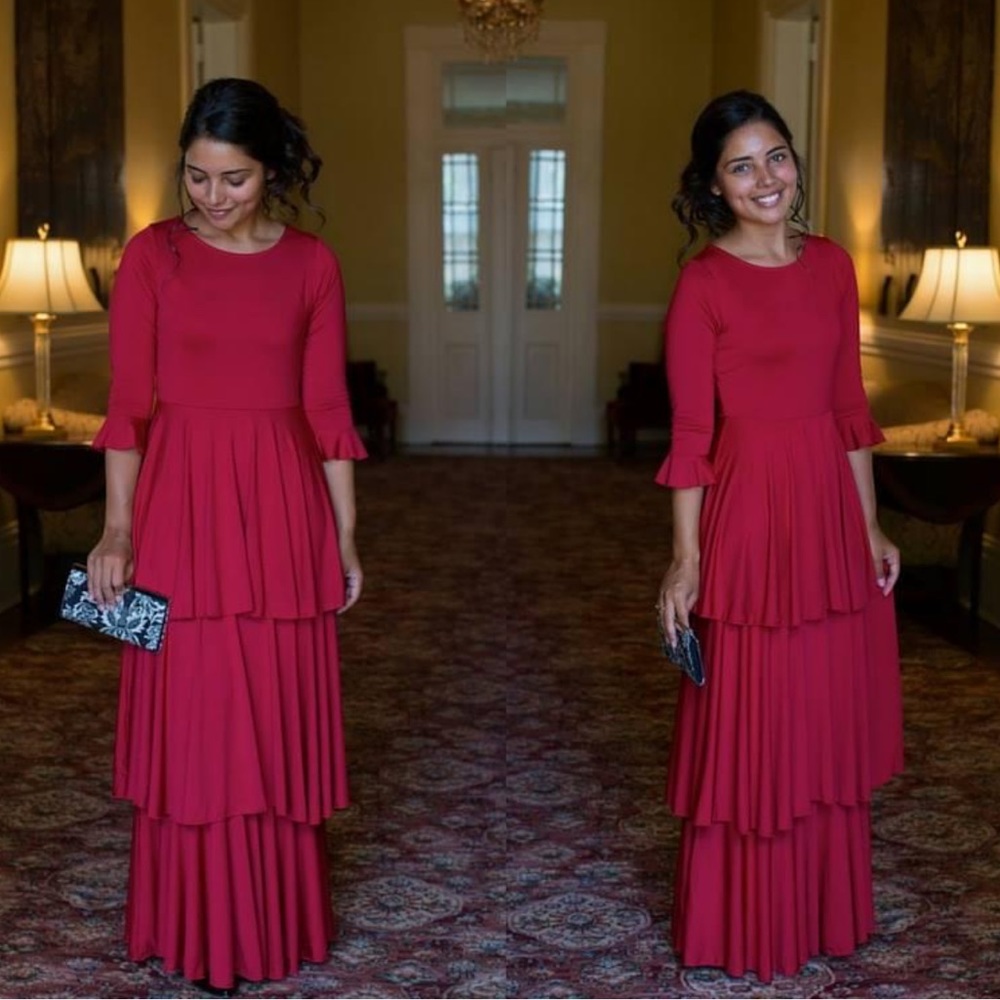 Dainty Jewells Darling Dress Long Ruffle Red Dress M